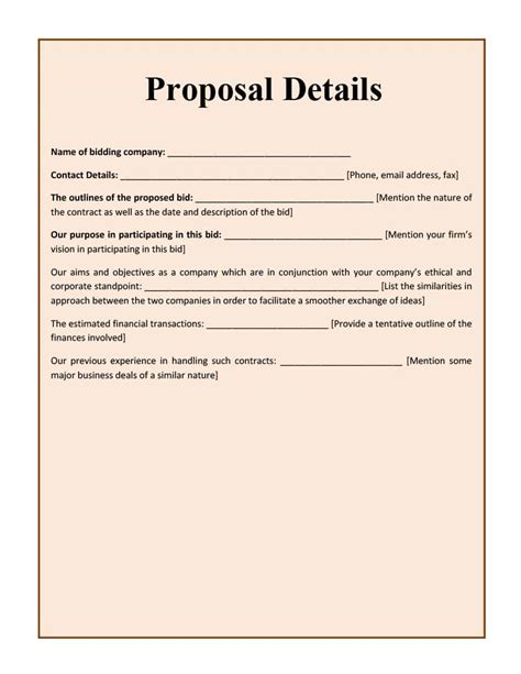 Free Online Bid Proposal Template Printable Templates