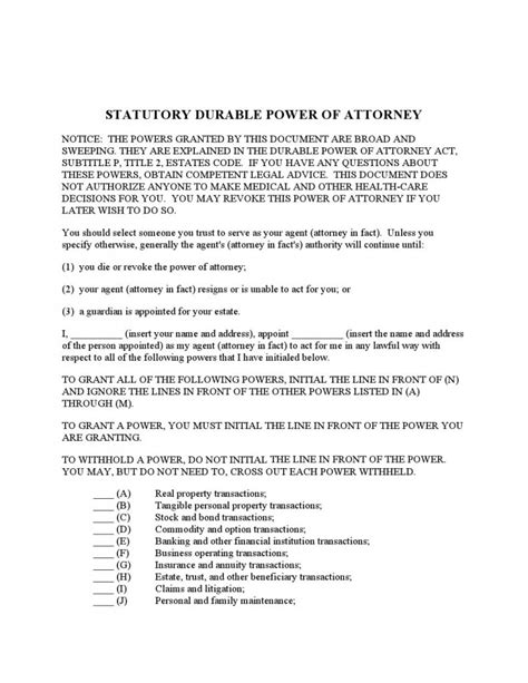 Free Durable Power Of Attorney Texas Form Enhanced Adobe Pdf Word