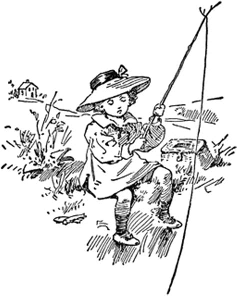Fishing clipart black and white. Girl Fishing on a Riverbank | ClipArt ETC