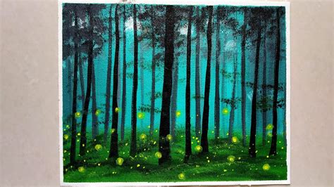 Easy Glowing Forest Acrylic Paintingbtutorial Step By Step Acrylic