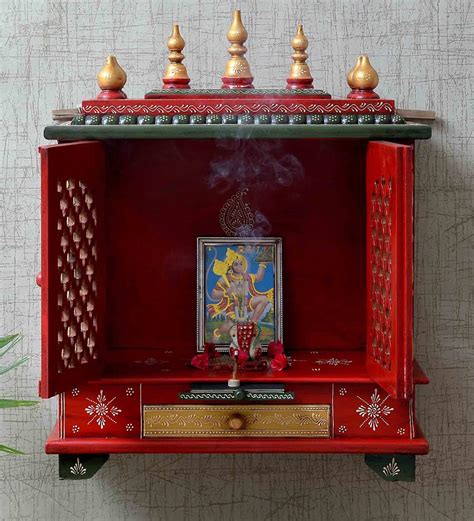 Buy Carved Wall Mounted Wooden Temple With Doors Usa Taajoo