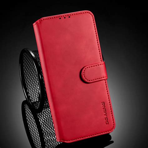 Dgming Iphone 12 Mini Retro Leather Flip Magnetic Closure Wallet Case Red