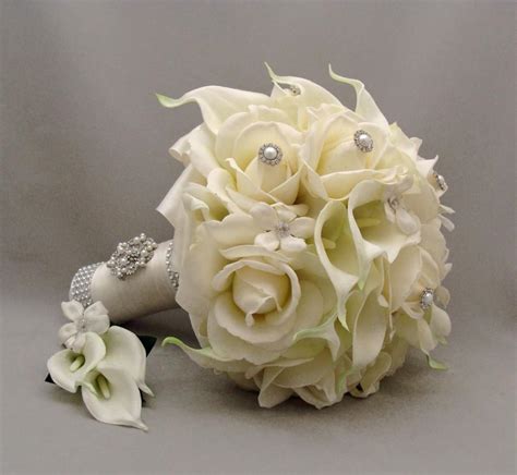 Silk Flower Bridal Bouquet Stephanotis Real Touch Roses Real Touch