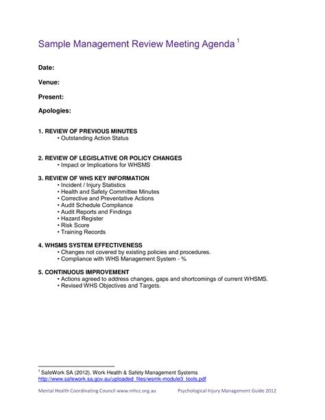 Management Review Agenda Sample Templates At