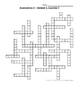 10000+ results for 'avancemos 1 unidad 5'. Avancemos 2, Unit 5 Lesson 1 (5-1) Crossword Puzzle by ...