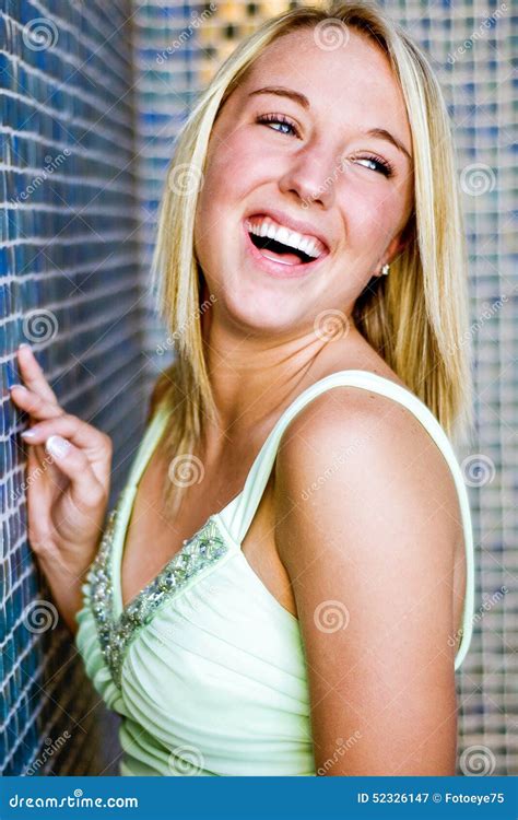 Pretty Teen Girl With Blonde Hair Laughing Stock Image Image Of Teenage People 52326147