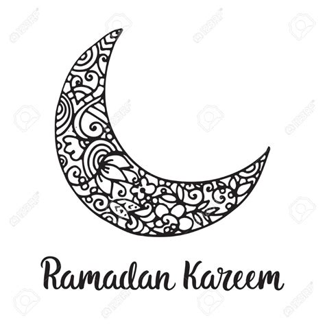 Ramadan Kareem Theme Vector Card With Moon And Lettering Hand Drawn