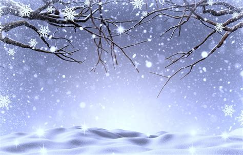 Wallpaper Winter Snow Trees Snowflakes Branches Landscape Winter