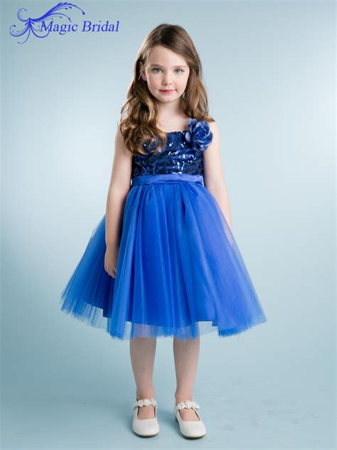 Royal Blue Knee Length Children Flower Girls Dresses Little Girls