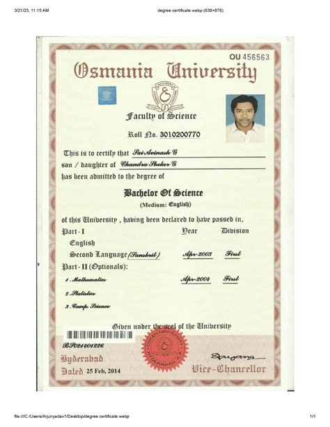 Degree Certificate 1 Hey Bcom Computer Application 32123 11