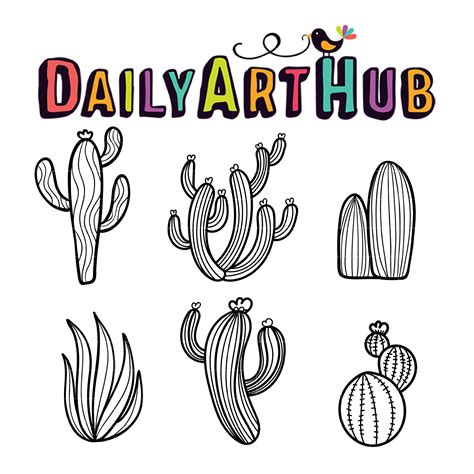 Pretty Hand Drawn Cactus Clip Art Set Daily Art Hub Graphics