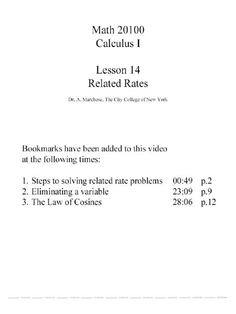 Calc I Lesson 14 Related Rates Pdf