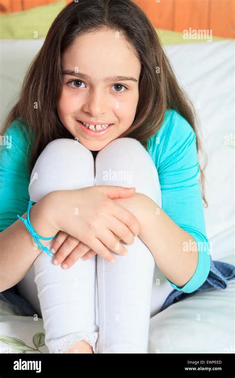 Little Girl On Bed Stock Photo Alamy