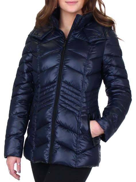 French Connection - French Connection Women's Quilted Chevron Packable Puffer Jacket Navy Size M 
