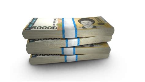 50000 South Korean Won Bills On Money Printing Machine Illustration Of