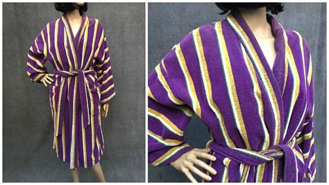 70s Bullocks Unisex Purple Striped Terry Cloth Robe Etsy Terry