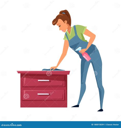 Young Woman Dusting Flat Vector Illustration Stock Vector