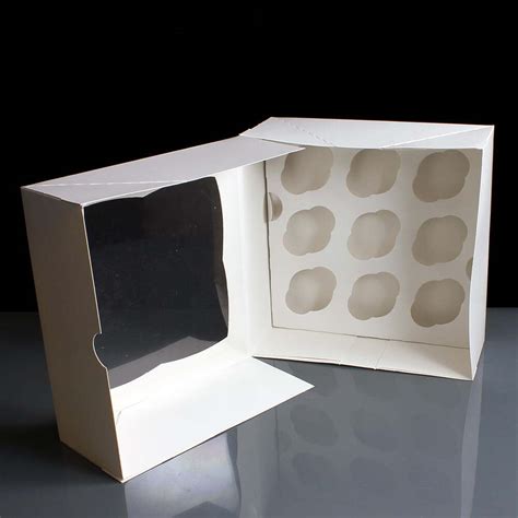Cupcake boxes with inserts 6 holders,9x6x3inch large white standard bakery boxes with window food grade cake carrier container for muffins,gift treat box bulk,pack of 15 $17.99 in stock. White 9 Cavity Mini Cupcake Boxes with Film Window (100)