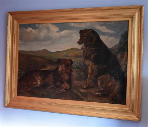 Large Victorian Oil Painting Of Dogs By Jclarke 591565