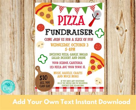 Editable Pizza Fundraiser Flyer Instant Download School Flyer Church