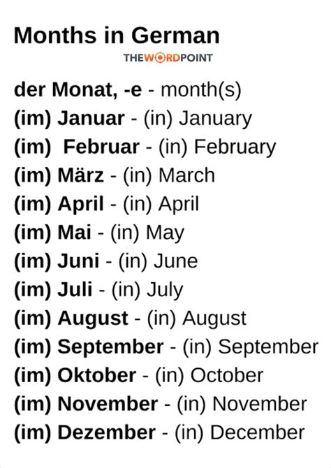 Months In German Language Deutsche Monate German Language Learning