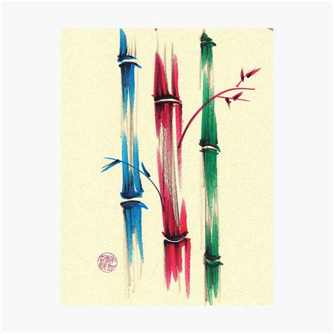 Rainbow Bamboo Forest Watercolor Bamboo Painting Photographic Print