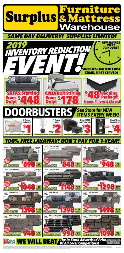 I am very disappointed with the service i received at nationwide mattress and furniture warehouse in jacksonville, florida. Surplus Furniture and Mattress Warehouse Canada Flyers