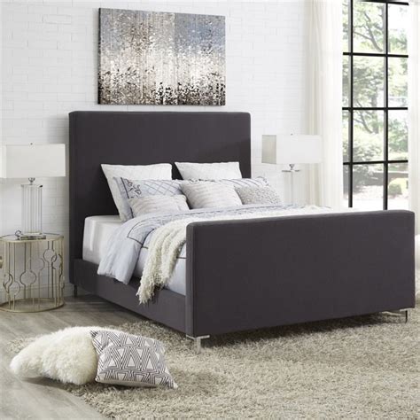 Posh Living Alex Linen Fabric Upholstered Platform Queen Bed Frame In