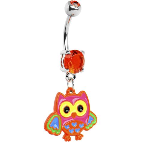 Double Gem Colorful Owl Belly Ring Bodycandy