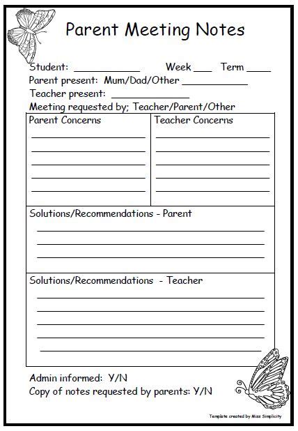 parent meeting notes template  word   meeting notes template
