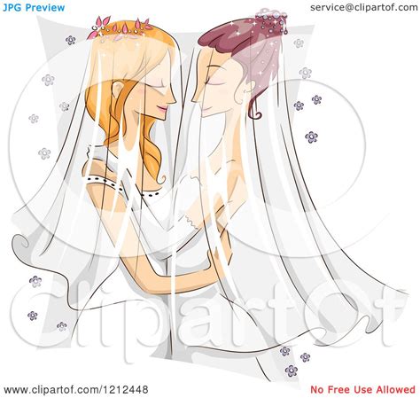Cartoon Of A Female Same Sex Couple Embracing At Their Wedding Royalty Free Vector Clipart By