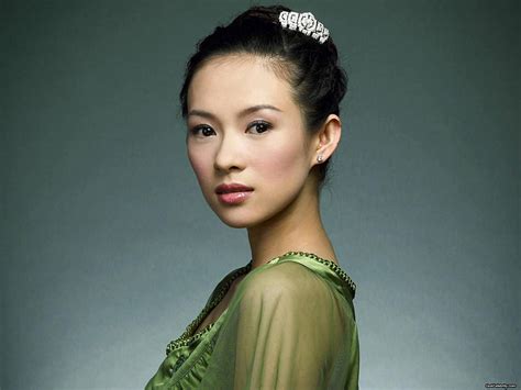 Zhang Ziyi Female Lovely Bonito Hair Up Brunette Green Blouse