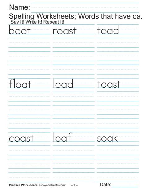 Use this double vowel worksheet as an additional resource for your students. Spelling Worksheet -oa Worksheet for 1st - 2nd Grade ...