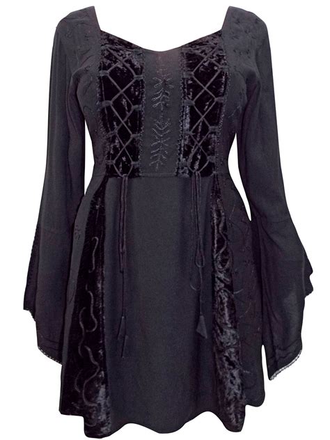 Eaonplus Black Embroidered Renaissance Gothic Corset Tunic Top Plus