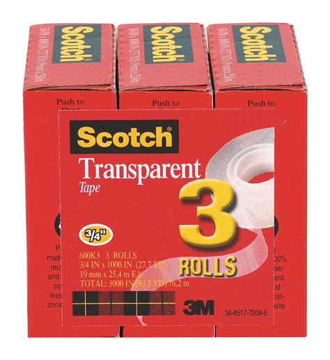 Scotch Polypropylene Office Tape With Acrylic Adhesive Includes 3