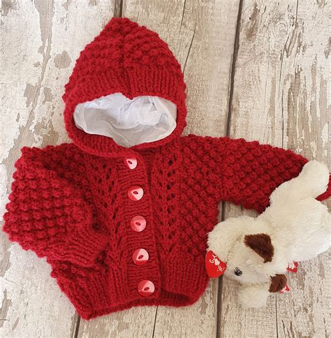 Knitted Baby Cardigan Girls Hand Knit Hooded Sweater Etsy Baby