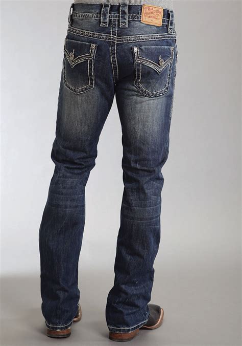 Mens Stetson Blue 100 Cotton Flap Back Pocket Bootcut Denim Jeans