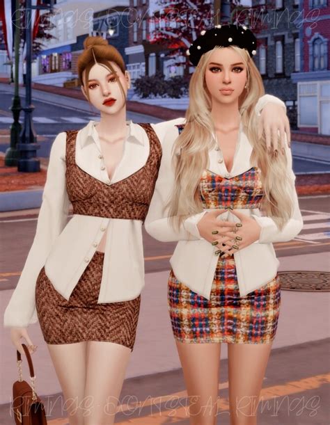 Blouse And Tweed Bustier Set At Rimings Sims 4 Updates