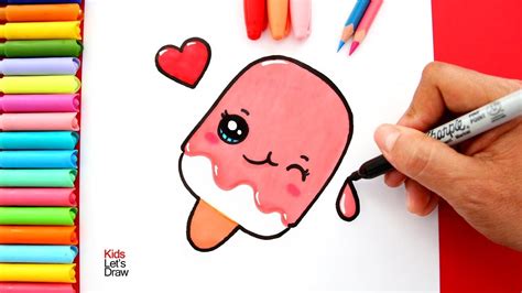 Cómo Dibujar Una Paleta De Fresa Kawaii Fácil How To Draw A Cute