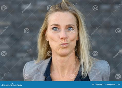 Portrait Of Middle Aged Woman Making A Funny Face Stock Image Image Of Happy Front 162126871
