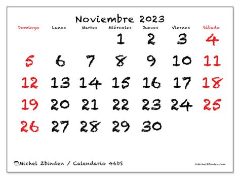 Calendario Noviembre De 2023 Para Imprimir “46ds” Michel Zbinden Sv