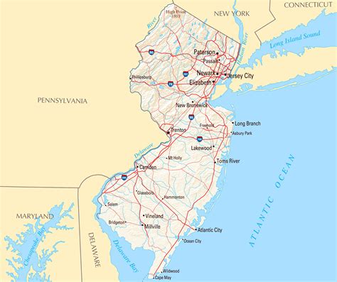Large Map Of New Jersey State With Roads Highways Relief And Major