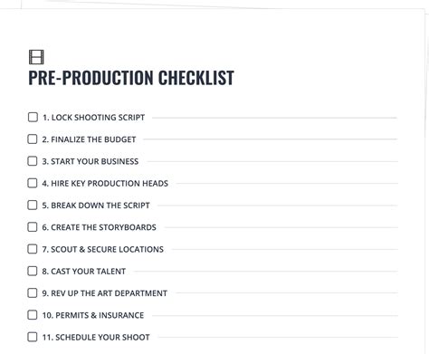 Production Checklist Template