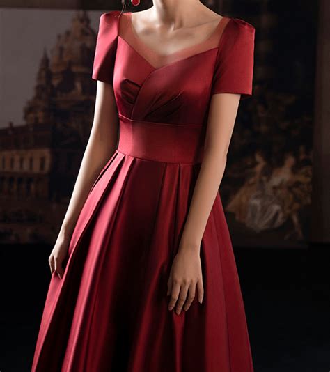 Elegant Red Prom Dress Minimalist Satin Evening Dress A Line Etsy