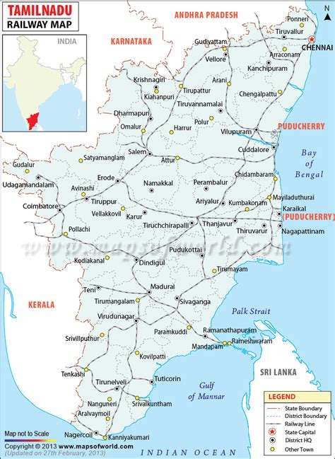 It is the home of more than 72 million residents with chennai as its capital and the biggest city. Tamil Nadu Railway Map
