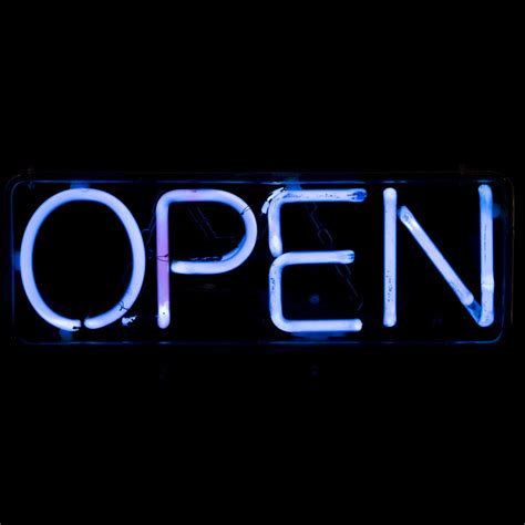 Open Neon Sign Blue Air Designs