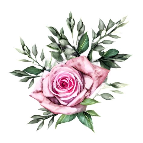 Pink Rose Watercolor Stem Pink Rose Watercolor Dreamy Bouquet