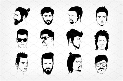 Set Of Mens Hairstyle Illustrator Graphics ~ Creative Market