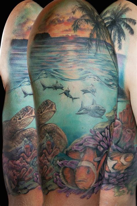 16 Perfect Beach Tattoos For Summer Underwater Tattoo Ocean Sleeve