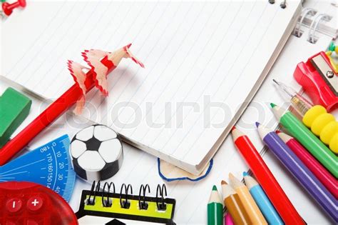School Stationery Isolated Over White Stock Image Colourbox